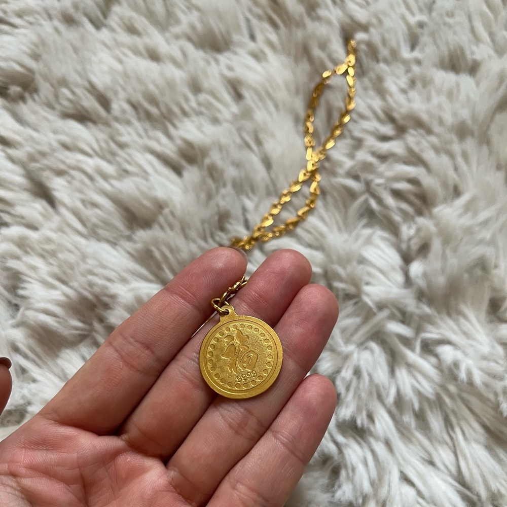24k Chinese zodiac pig pendant necklace 16 grams - Picture 3 of 8